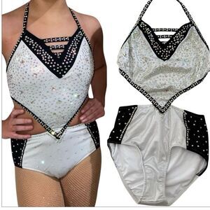 Glamour solo dance costume white rhinestone embellished SA-Small adult